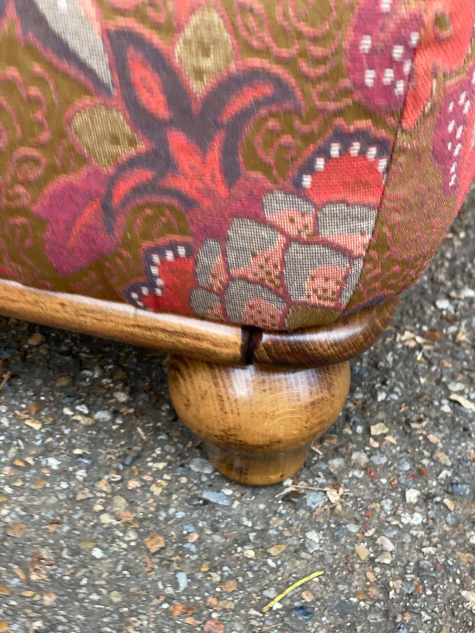 Solid wood and fabric club chair with footrest