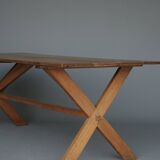 Rustic wooden Farmhouse X-frame Dining Table. 1940s