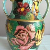 Vase Vallauris Deco hand Patterns flowers with gilding