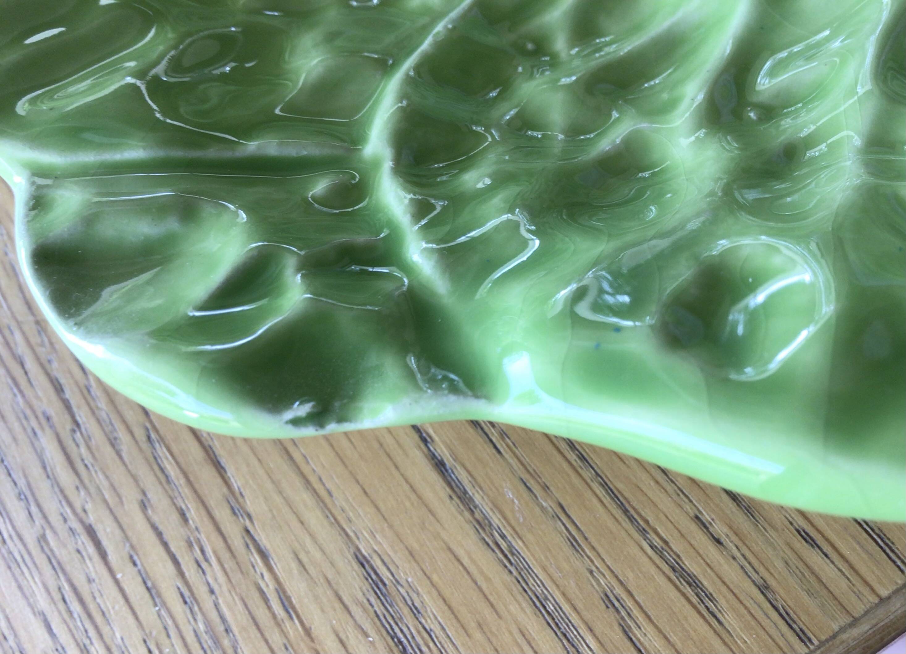 6 slush dessert plates with green leaves