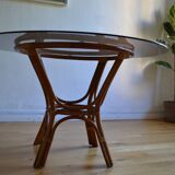 Table ronde rotin et verre