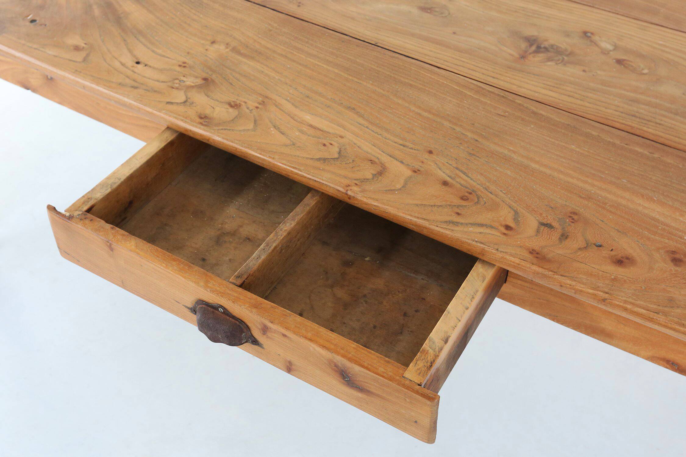 Rustic Elm Dining Table with Drawer, France 1850s