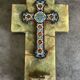 Wall cross with a holy water font in enamel and onyx, 19th century.