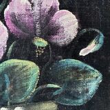Vintage original velvet flower oil painting, pink flower still life art