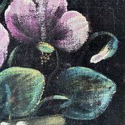 Vintage original velvet flower oil painting, pink flower still life art