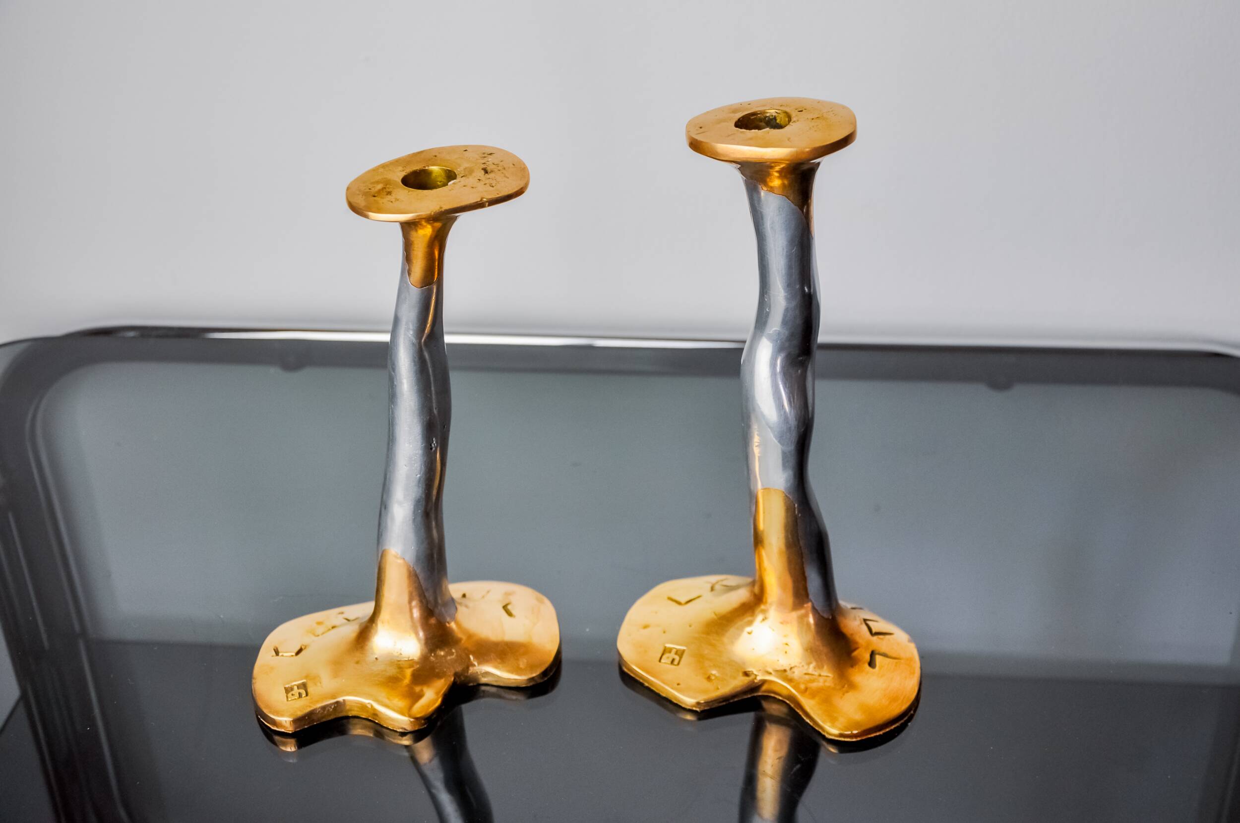 Pair of Brutalist candlesticks by David Marshall, Spain, 1970