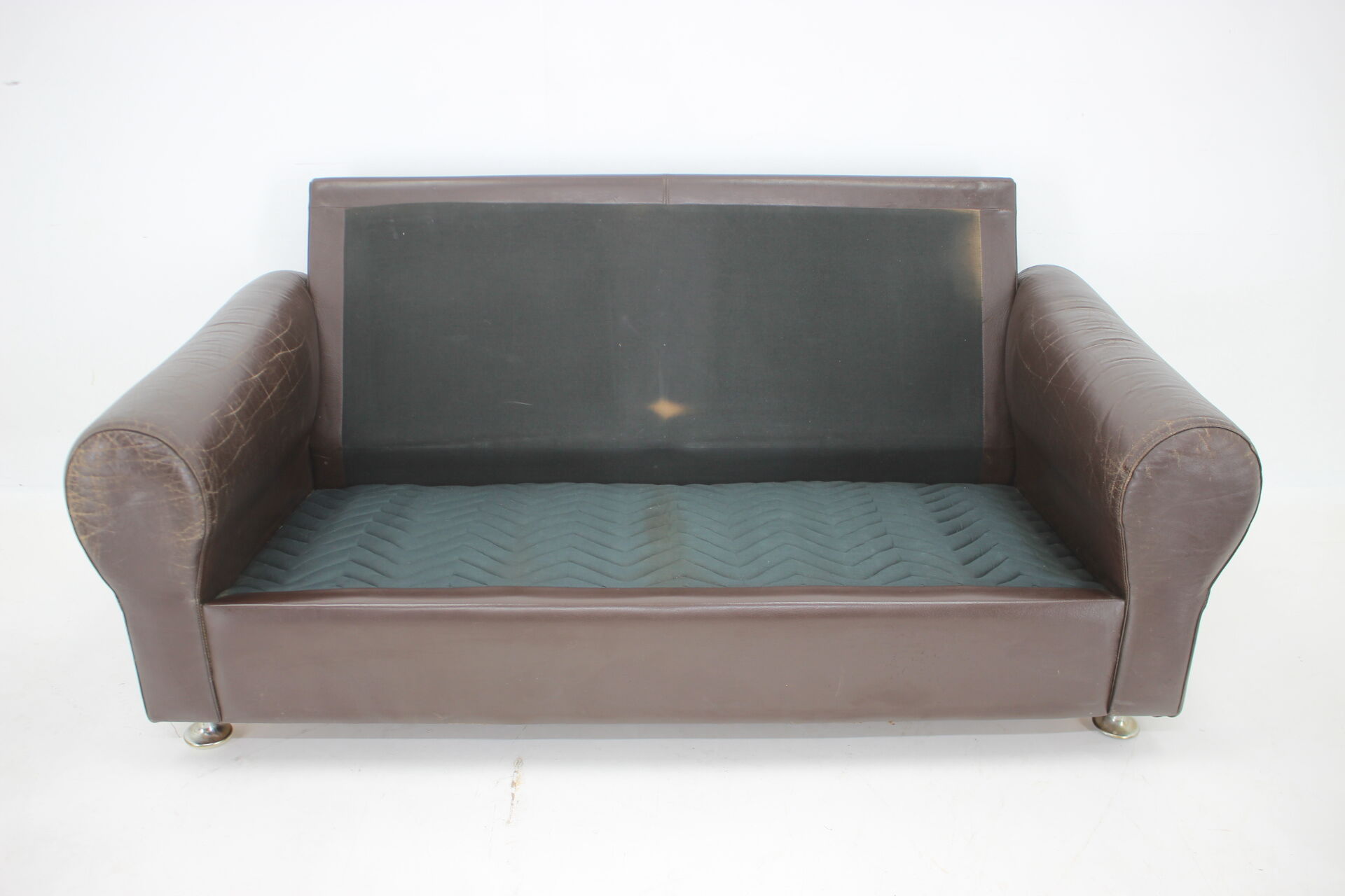 1970s Danish Brown Leather 2 Seater Sofa