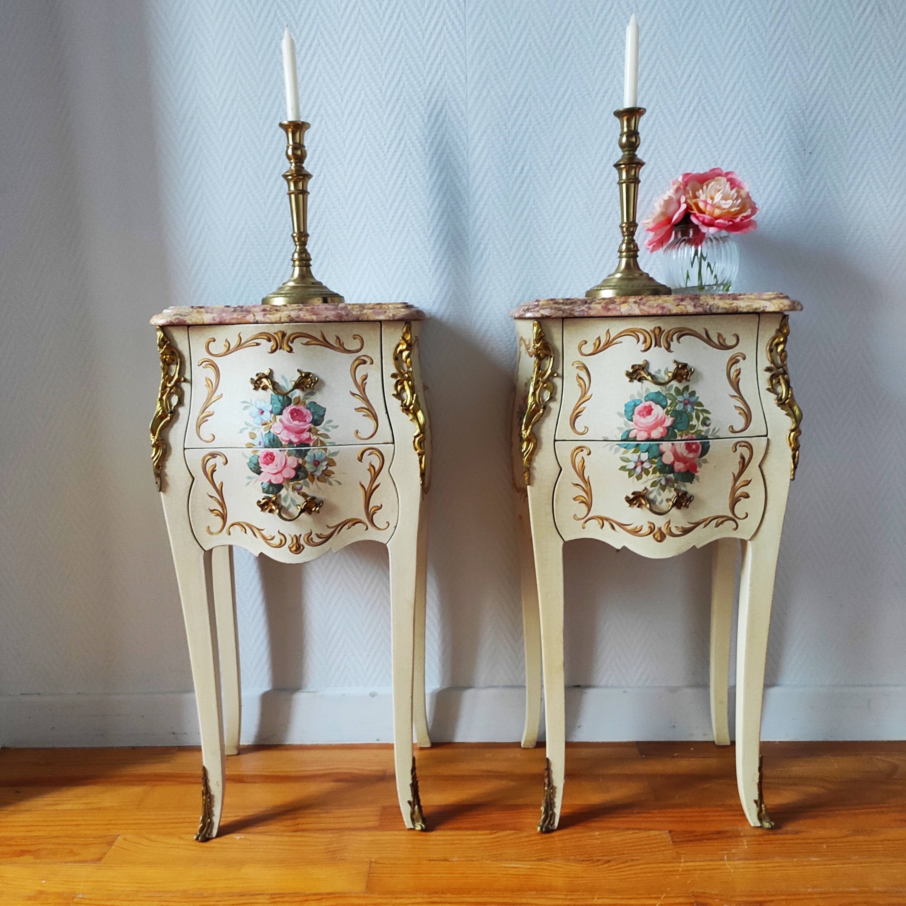 Pair of painted Louis XV style bedside tables
