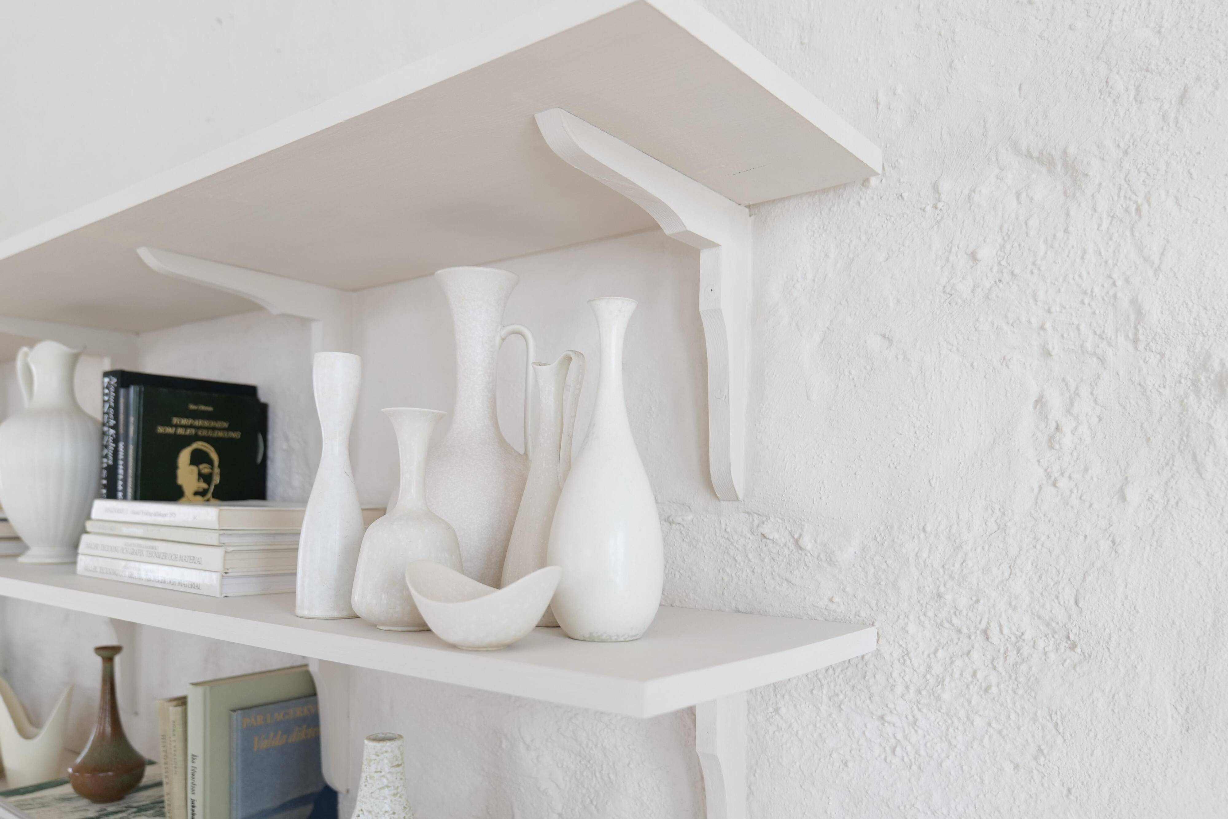 Group of 6 white and grey Midcentury Modern vessels Rörstrand Sweden 1950