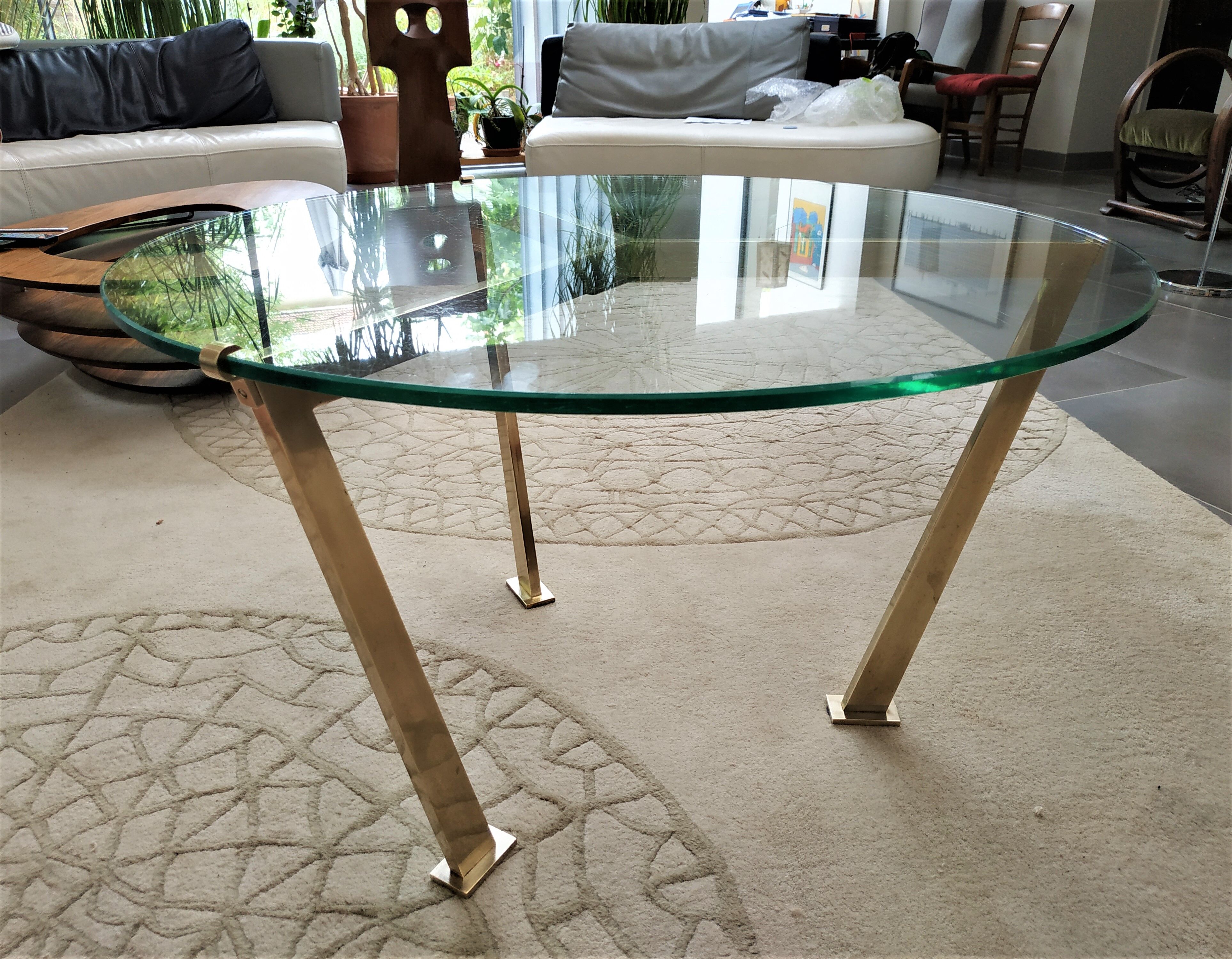 Brass round coffee table with 70s glass tray