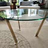 Brass round coffee table with 70s glass tray