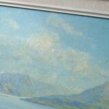 Table, oil painting lake of salagou