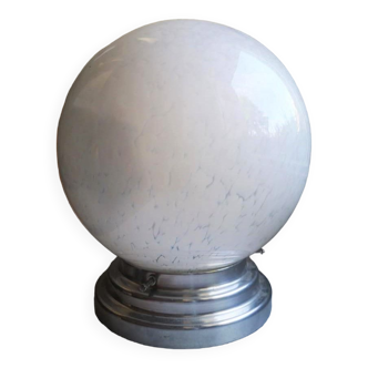 Applique plafonnier globe boule abat jour opaline blanc Clichy moucheté