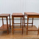 Set of 3 rustic cherry wood nesting coffee tables from the 1950s.
