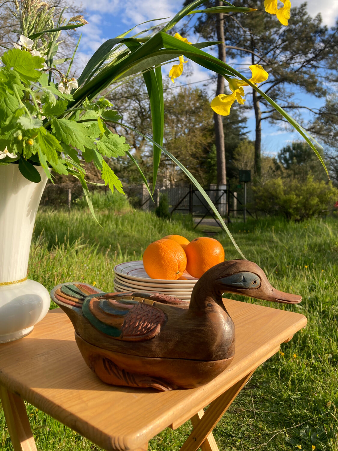 Duck antique painted wooden jewelry box