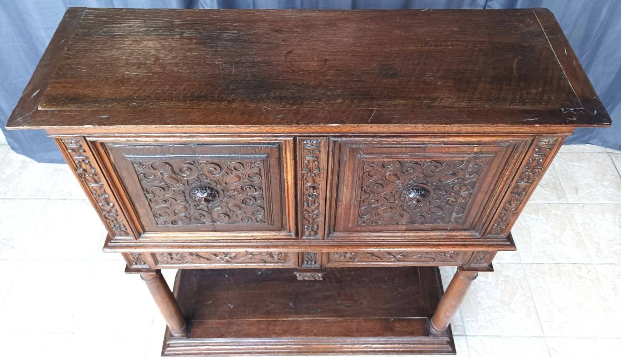 Renaissance oak carved buffet cabinet
