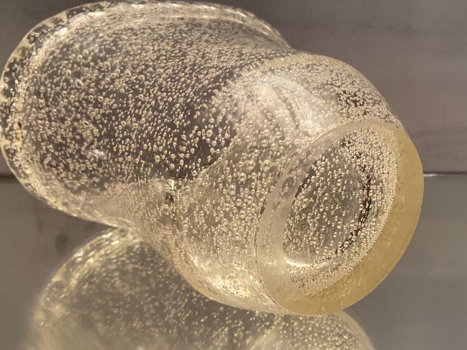 Crystal vase with subtly tinted bubble decoration signed Daum