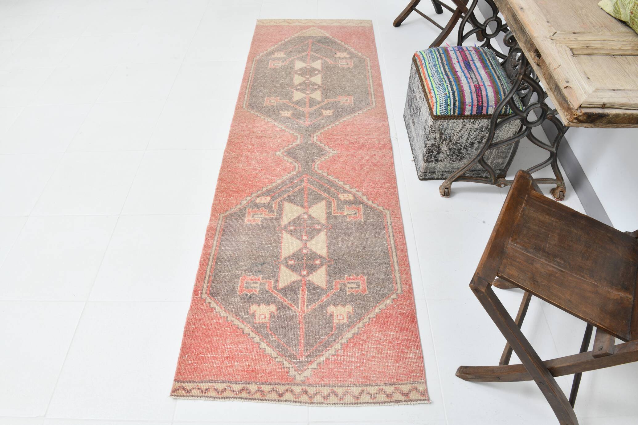2x8 Soft Pastel Red Turkish Vintage Runner Rug, 78x246Cm FREE SHIPPING