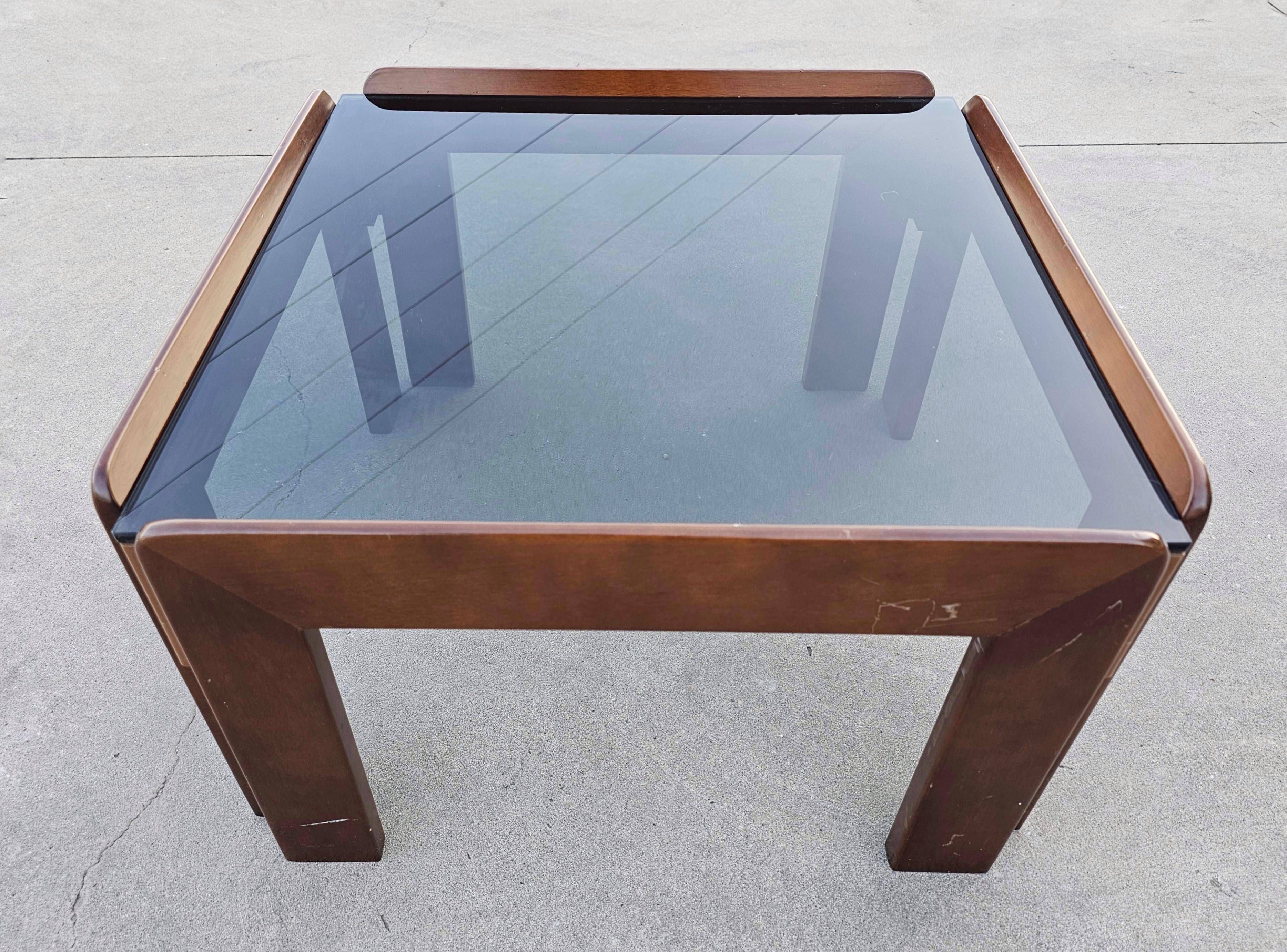 MCM coffee table in walnut and smoked glass by Afra and Tobia Scarpa, 1960s