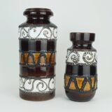 Scheurich mid century ceramic vase fat lava brown ochre white model 517-30