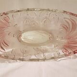 Oval bowl in crystal and frosted glass, pink and frosted.