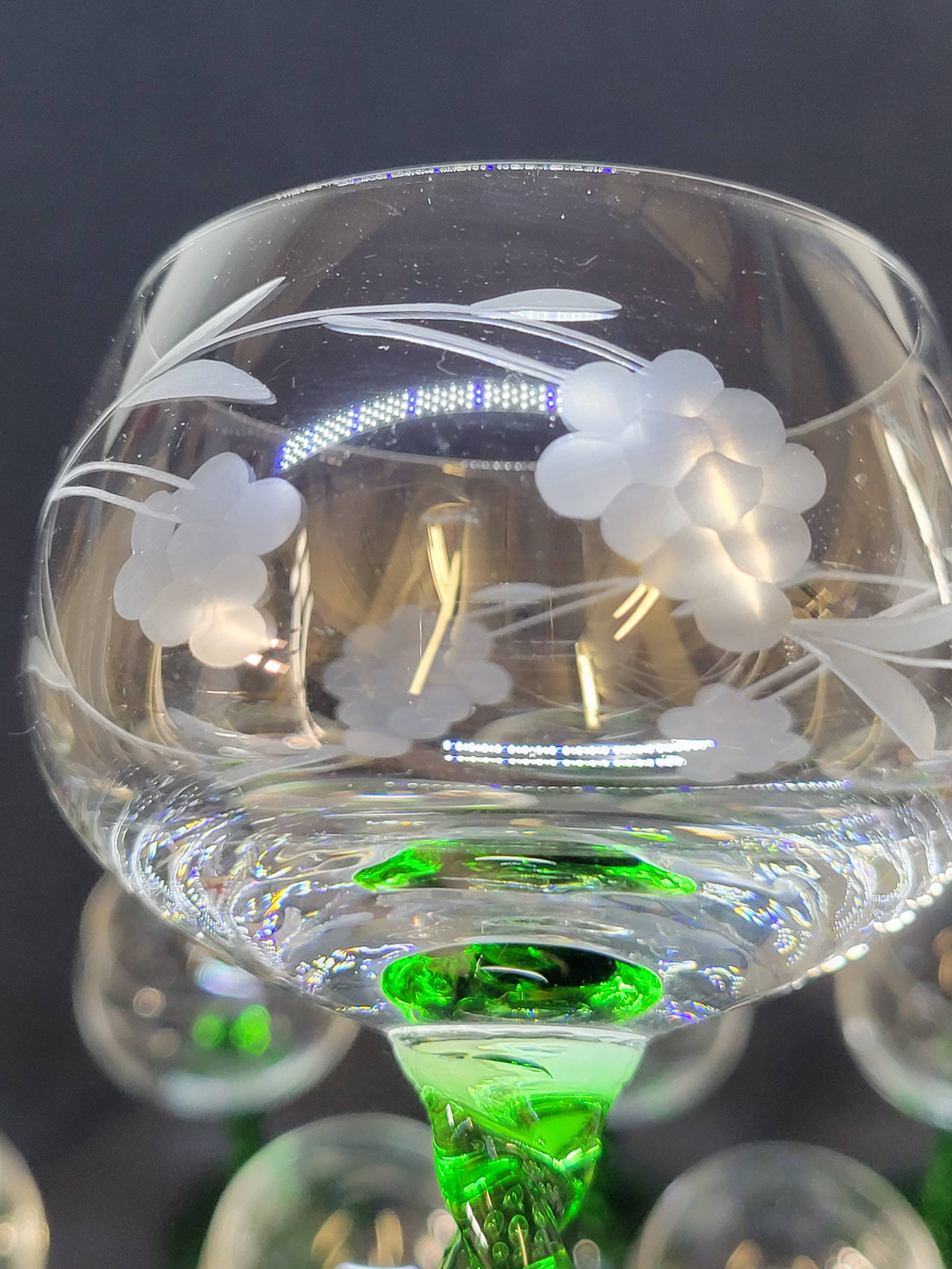 10 alsace white wine glasses in cut crystal with twisted green foot