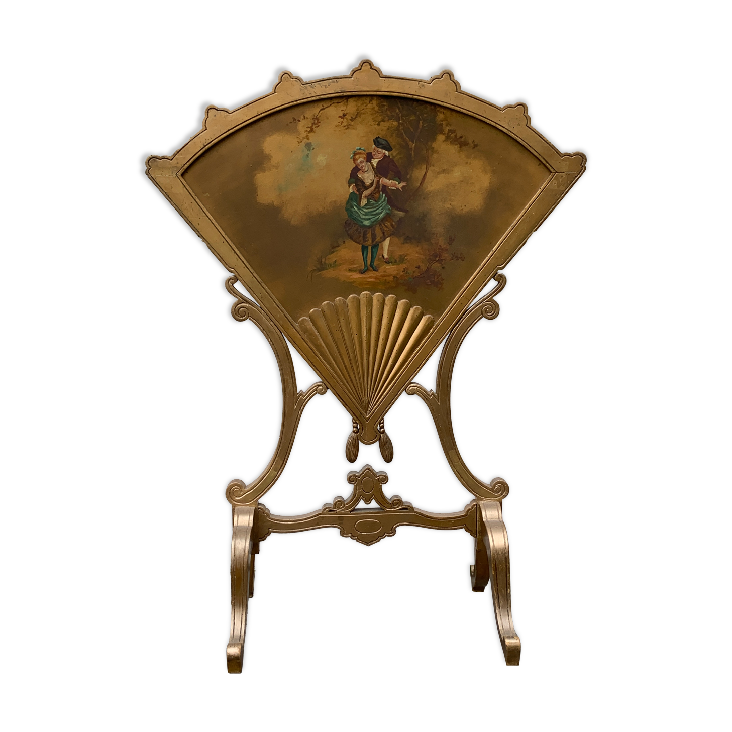 Fireplace screen in gilded wood and red velvet Napoleon III