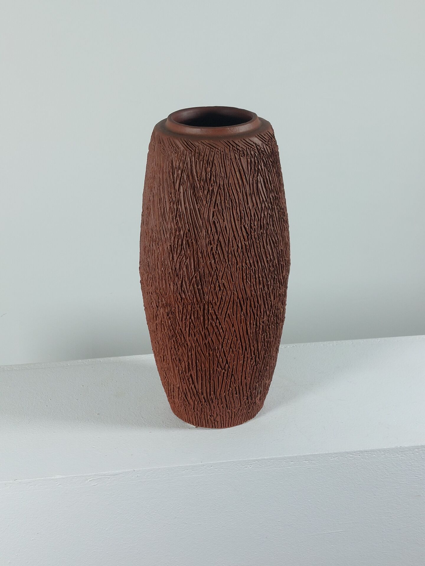 Vintage Mid Century brutalist sgraffito decor ceramic vase