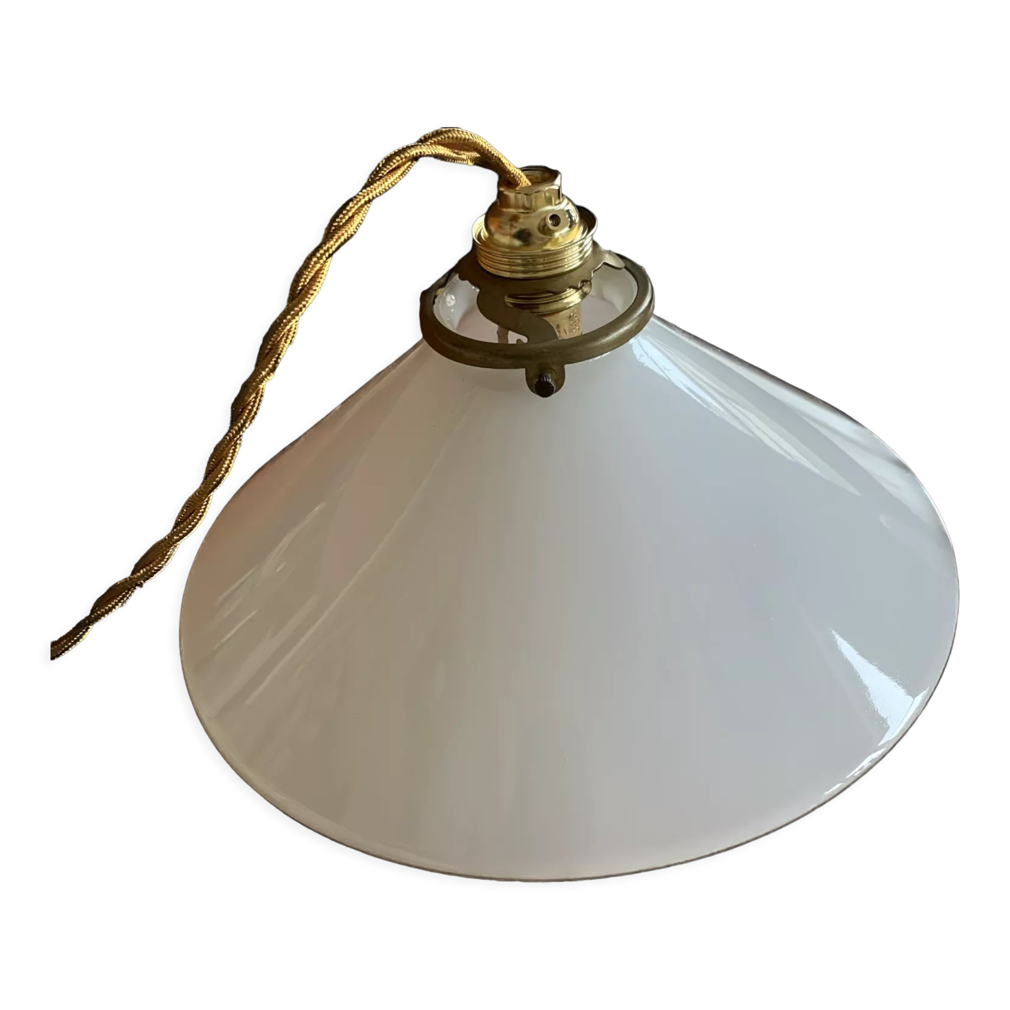 Old vintage suspension lamp in white opaline