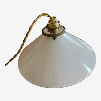 Old vintage suspension lamp in white opaline