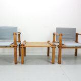 Gerd Lange Japandi style safari arm-chairs and Table, 1965