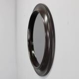 1970s Italian round mirror in dark brown plastic frame