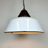 Industrial White Enamel and Cast Iron Pendant Light, 1960s