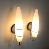 Pair of modernist wall lights in opaline brass white flame 1960 vintage minimalist