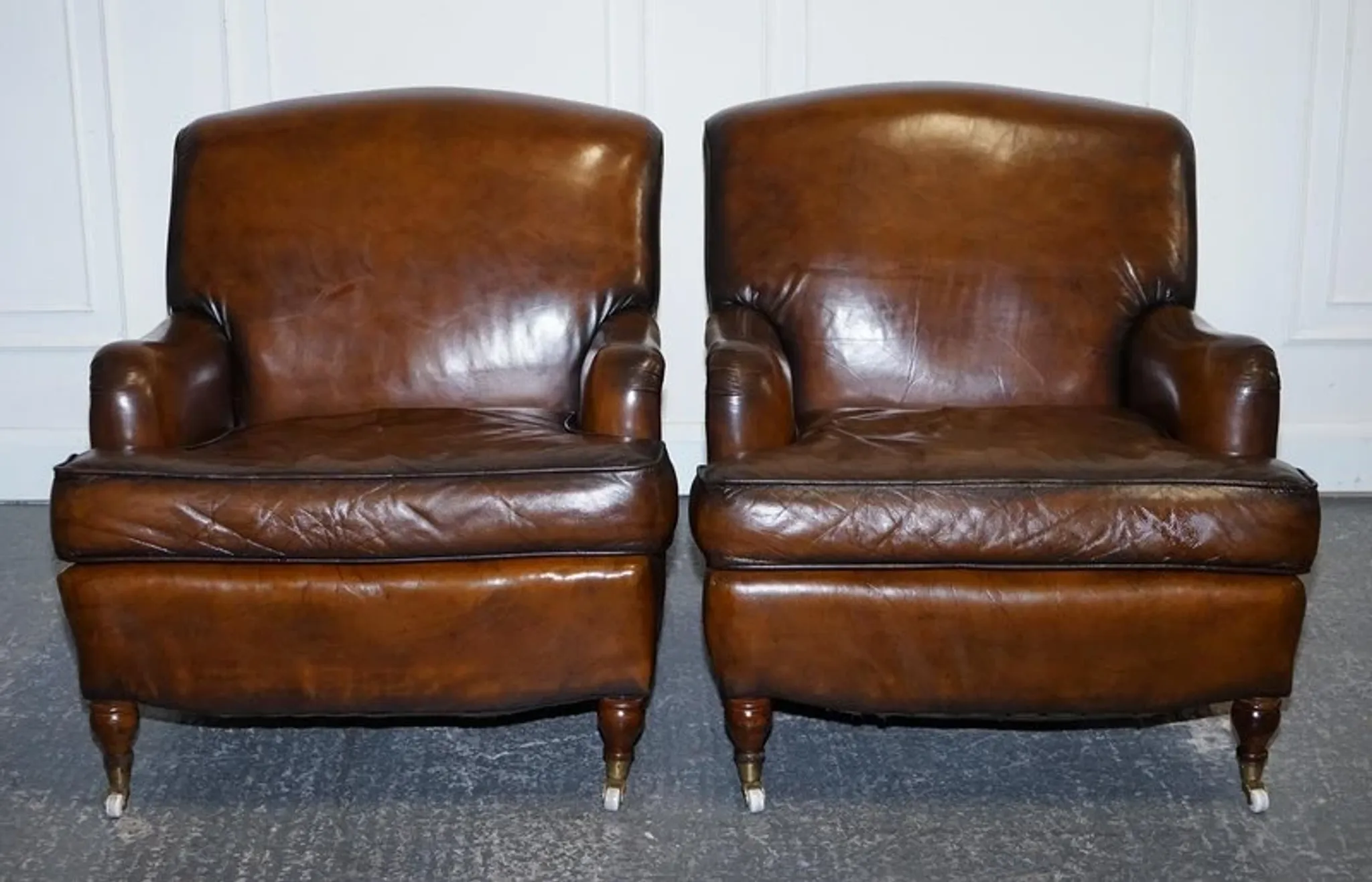 Set of Hand-Dyed Leather Cigar Chairs