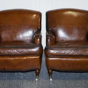 Set of Hand-Dyed Leather Cigar Chairs
