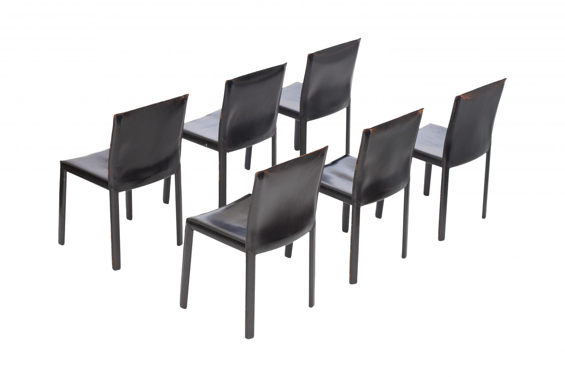 Set de 6 chaises en cuir noir par Studio Grassi & Bianchi pour Pellizoni Pasqualina 1980