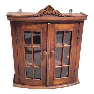 Petite vitrine ancienne en bois avec fronton