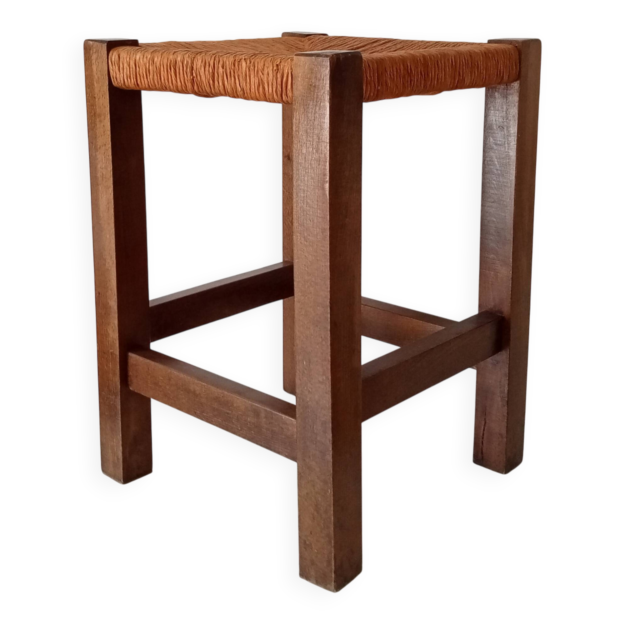 Antique solid oak stool Mountain Chalet