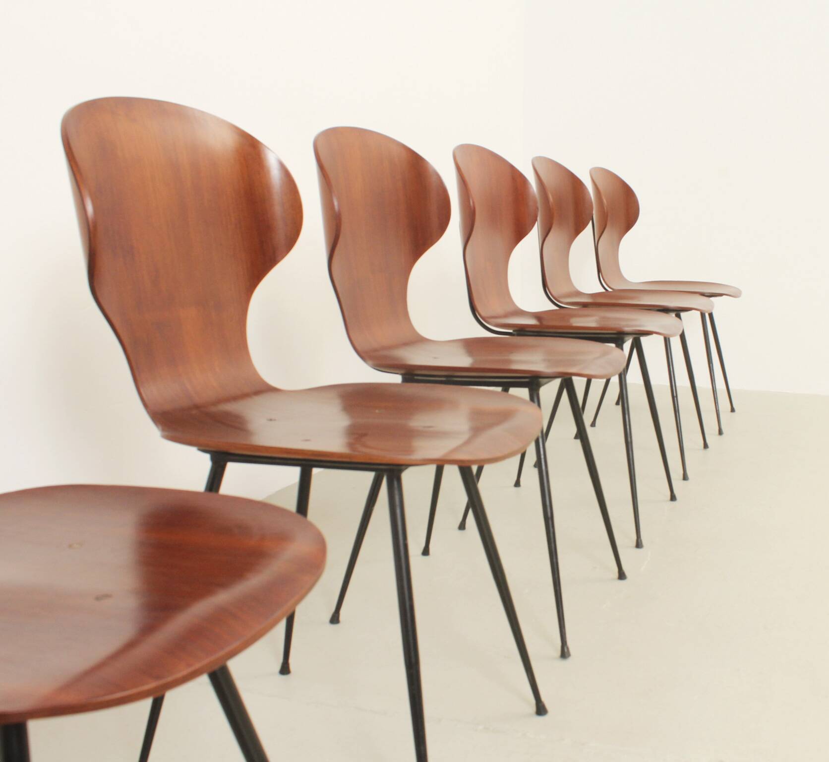 Six plywood chairs by Carlo Ratti, Italy, 1950s.
