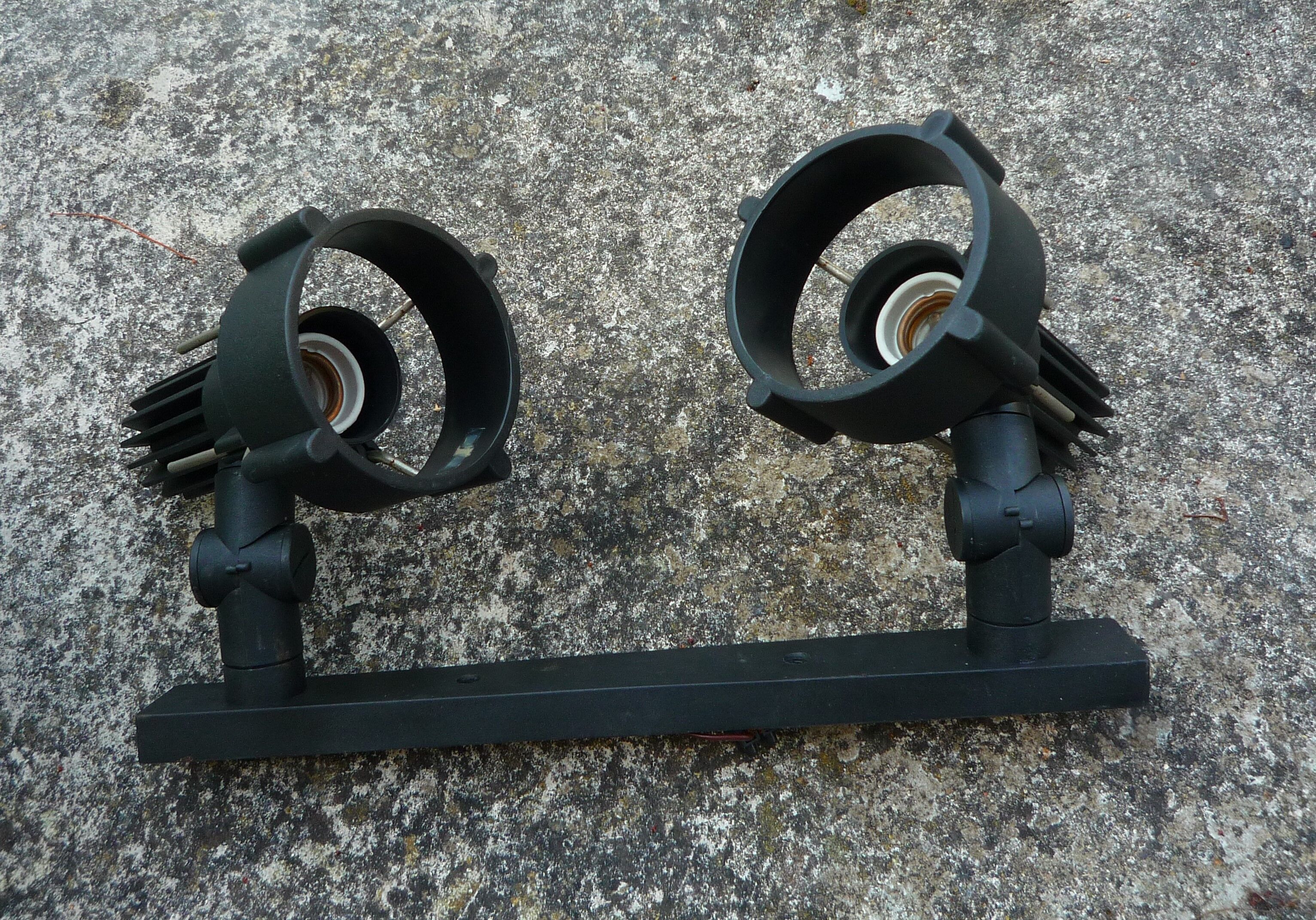 Ramp of black spotlights, vintage 1980s