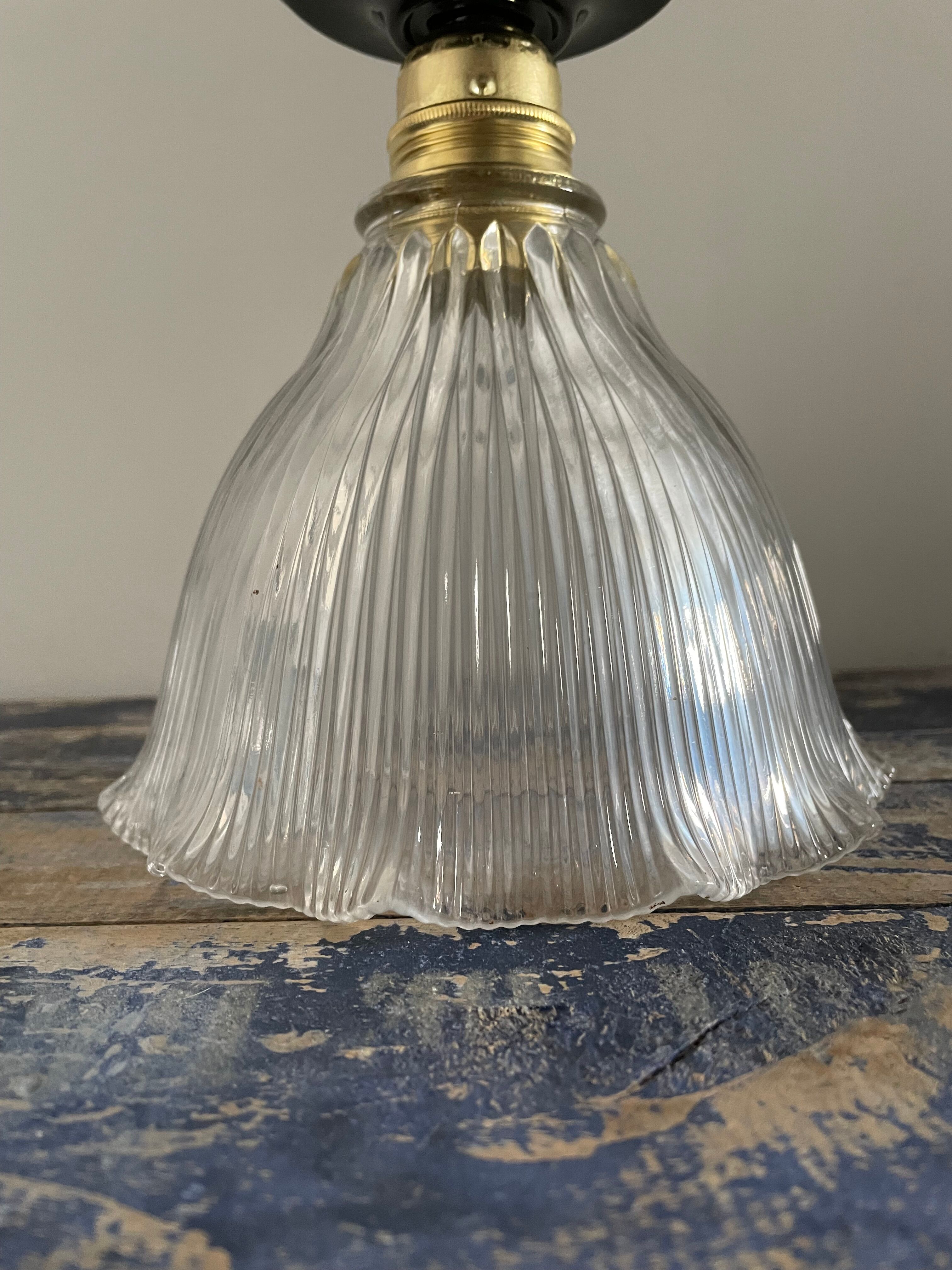 Vintage holophane glass ceiling lamp