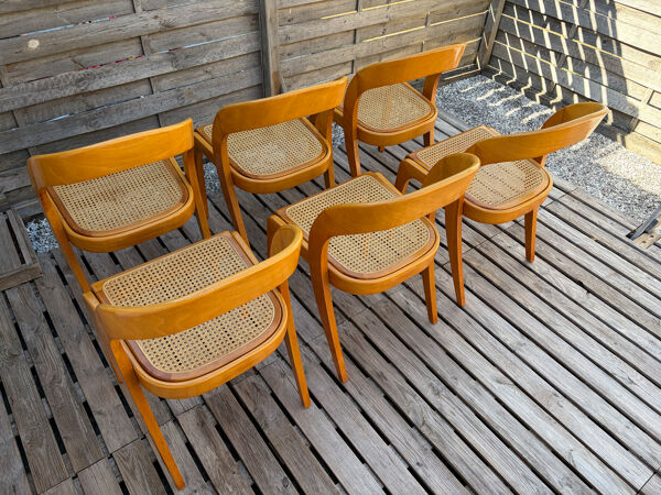 Suite de 6 chaises cannées Baumann, modèle gondole