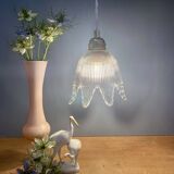 Vintage tulip flower pendant light in ribbed glass