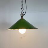 Industrial British Green Enamel Factory Pendant Lamp, 1950s