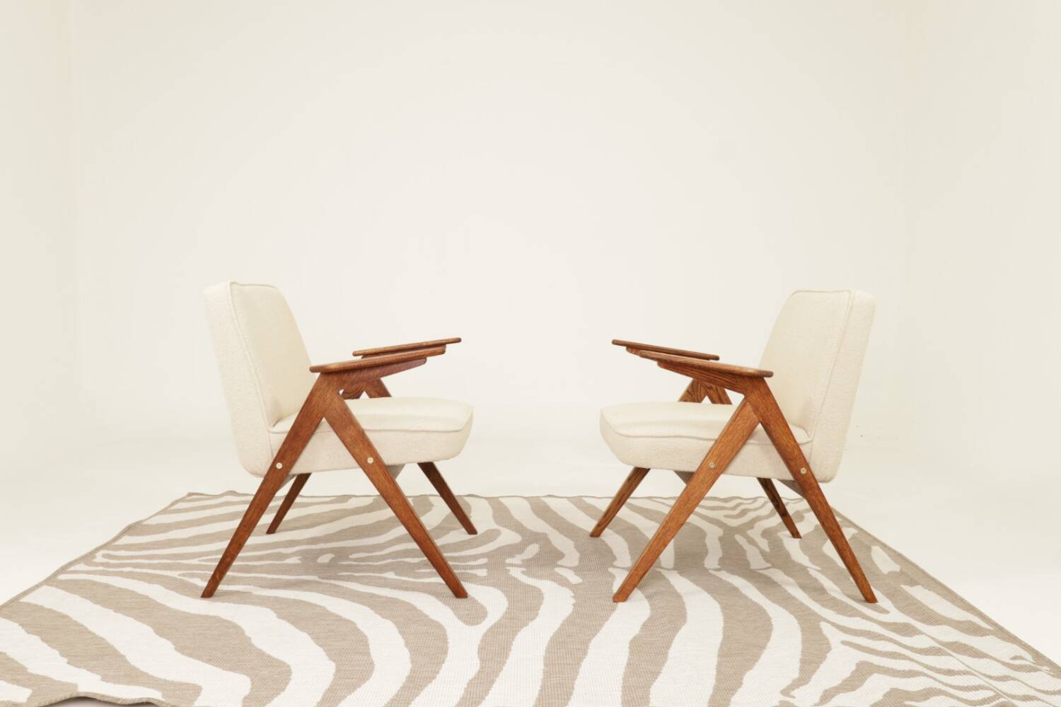Scandinavian beige boucle armchair modern design rustic oak
