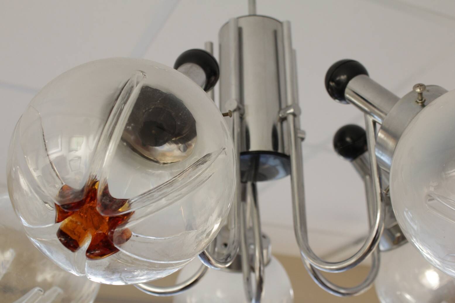 Chandelier with 5 arms of lights, Mazzega style, 1970