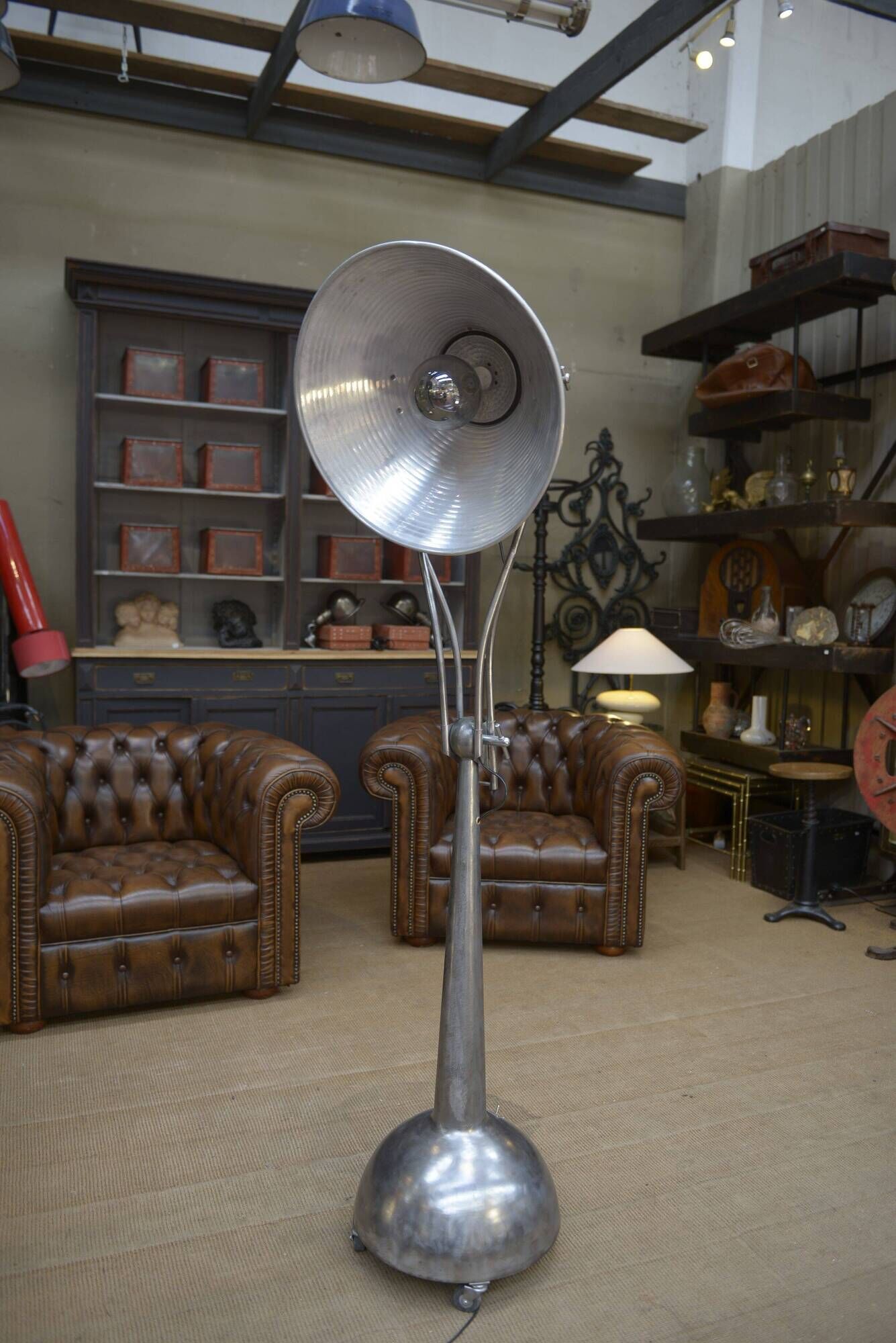 Industrial Adjustable Metal Workshop Spotlight Floor Lamp 1950