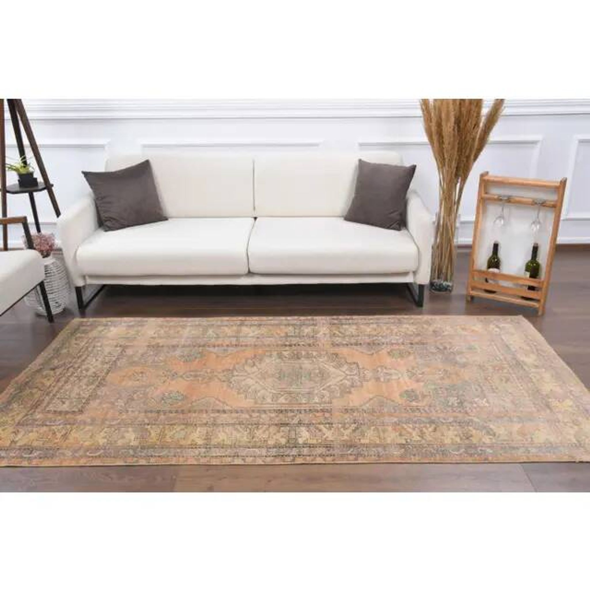 Vintage Turkish Oushak Handmade Wool Cotton Orange Area Rug 124x251