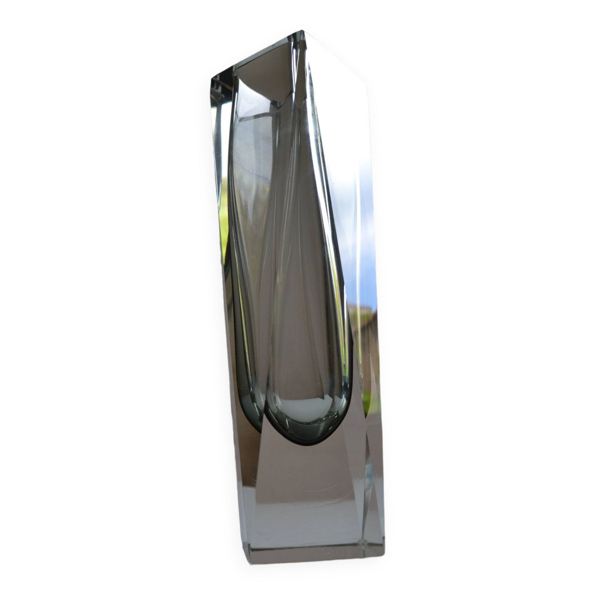 Murano Sommerso Vase Gray Blue 30 cm Vintage 1970